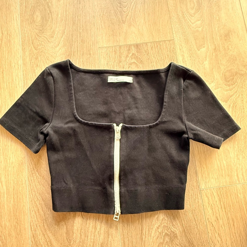 OAK + FORT Black Square Neck Crop Top